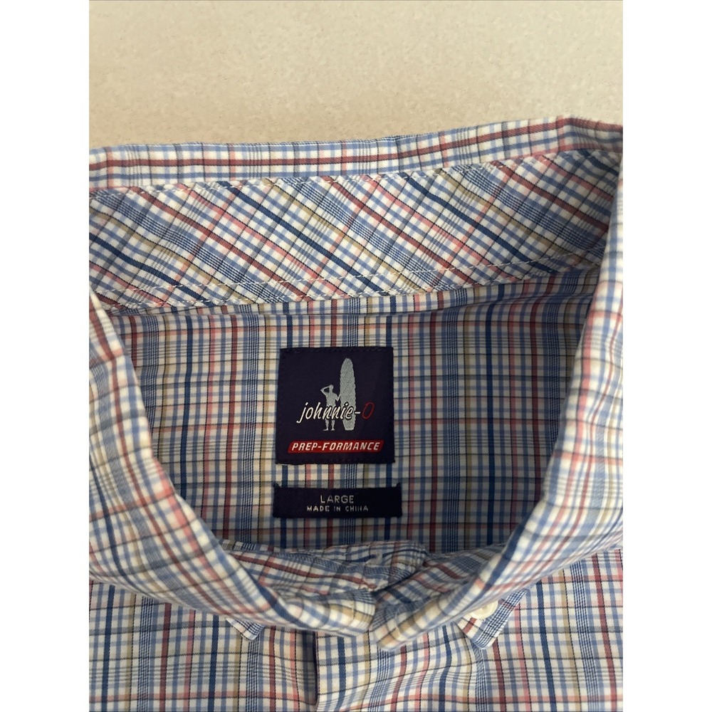Johnnie O Shirt Mens Large Multicolor Plaid Prep-Formance Button Down Logo EUC - Picture 5 of 7